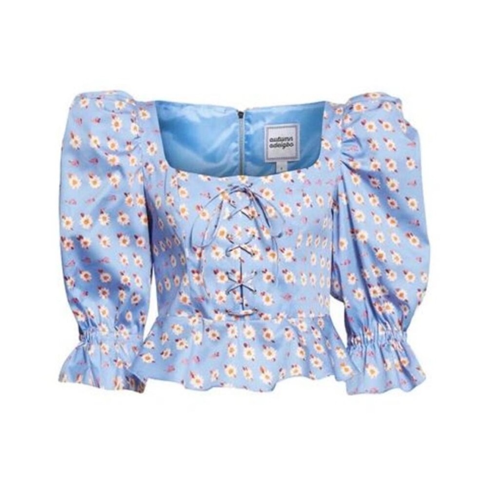 Autumn Adiegbo Mallory Puff Shoulder Top Blue